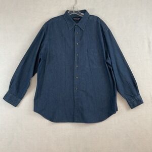 Roundtree & Yorke Mens XL Shirt Blue Stripe Long Sleeve Button Up Casual Cotton